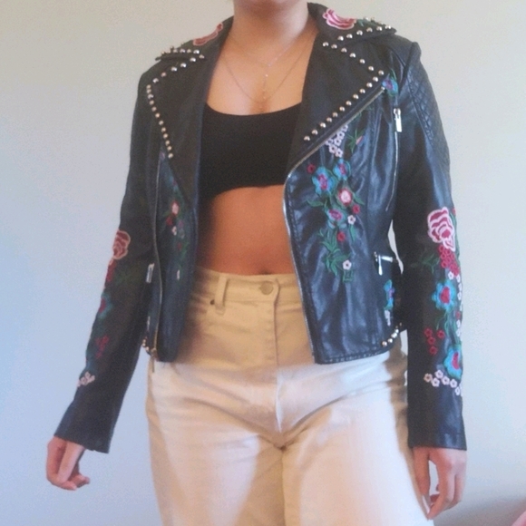 Embroidered Leather Jacket - Picture 2 of 6